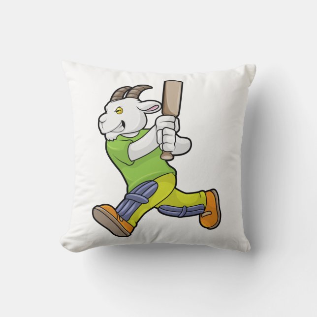 Goat as Batsman with Cricket bat Throw Pillow (Front)