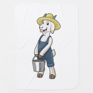 Goat as Farmer with Bucket Baby Blanket