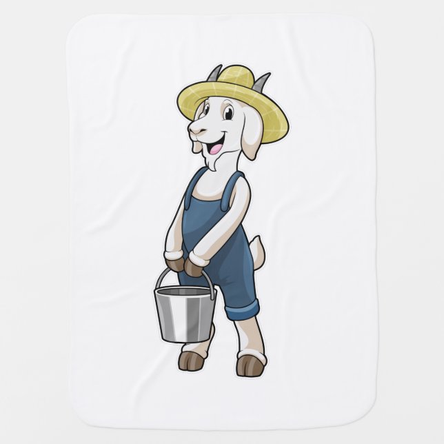 Goat as Farmer with Bucket Baby Blanket (Front)