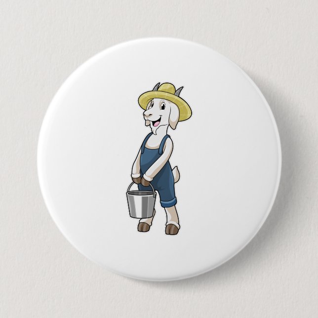Goat as Farmer with Bucket Button (Front)