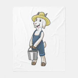 Goat as Farmer with Bucket Fleece Blanket