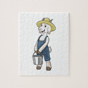 Goat as Farmer with Bucket Jigsaw Puzzle