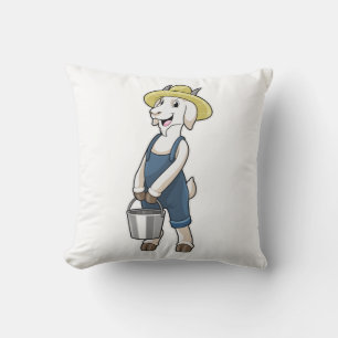 Goat as Farmer with Bucket Throw Pillow