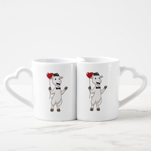 Goat as Groom with Heart Balloon Coffee Mug Set (Front Nesting)