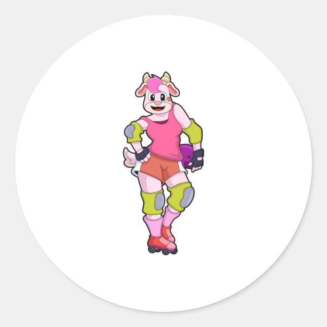 Goat as Inline Skater with Inline Skates Classic Round Sticker (Front)