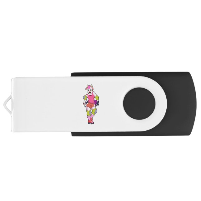 Goat as Inline Skater with Inline Skates Flash Drive (Back)