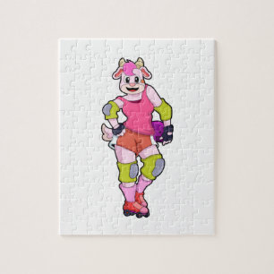 Goat as Inline Skater with Inline Skates Jigsaw Puzzle