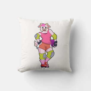 Goat as Inline Skater with Inline Skates Throw Pillow
