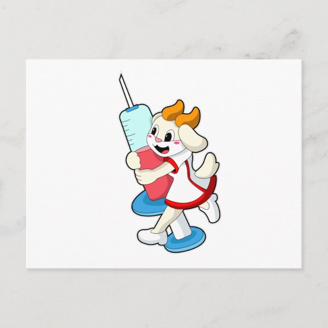 Goat as Nurse at Vaccination with Syringe Postcard (Front)