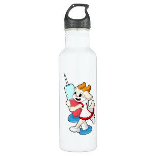 Goat as Nurse at Vaccination with Syringe Stainless Steel Water Bottle