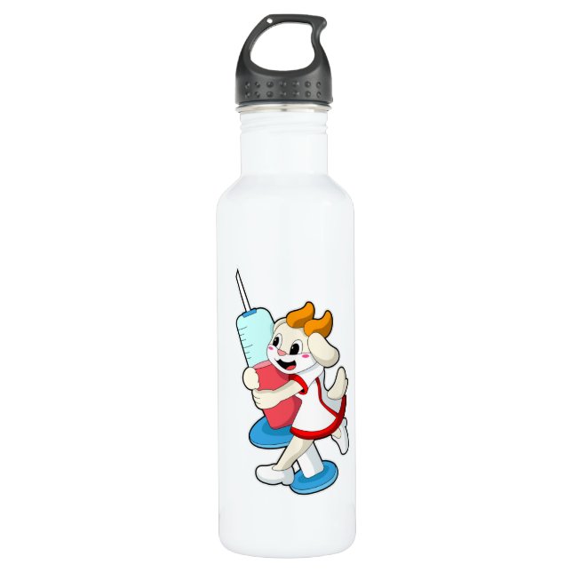 Goat as Nurse at Vaccination with Syringe Stainless Steel Water Bottle (Front)