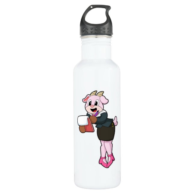 Goat as Secretary with High Heels Stainless Steel Water Bottle (Front)