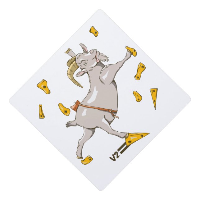 Goat at a climbing gym graduation cap topper (Front)