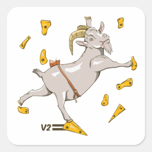 Goat at a climbing gym square sticker (Front)