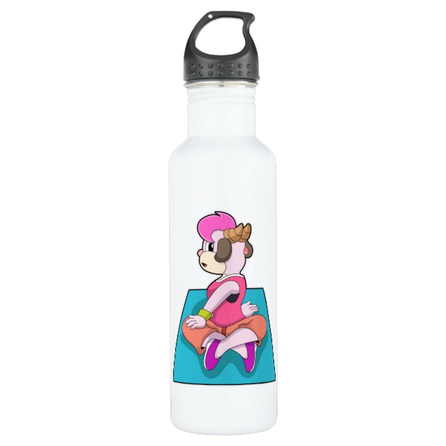Goat at Yoga on Yoga mat Stainless Steel Water Bottle (Front)