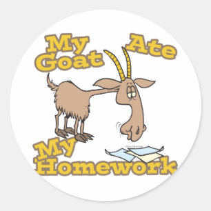 goat ate my homework funny cartoon classic round sticker