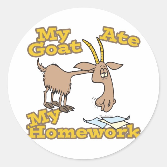 goat ate my homework funny cartoon classic round sticker (Front)