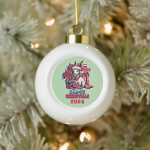 Goat Baa-ry Christmas Ceramic Ball Christmas Ornament