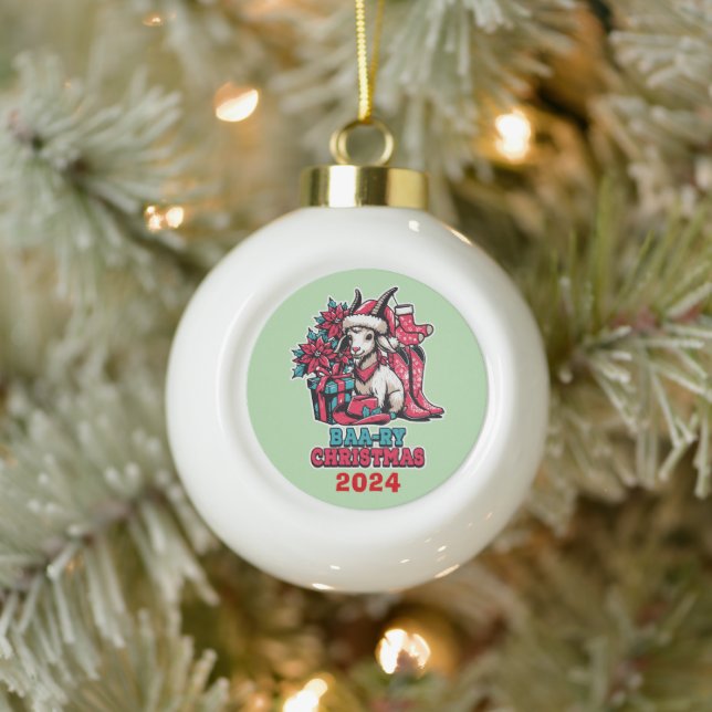 Goat Baa-ry Christmas  Ceramic Ball Christmas Ornament (Tree)
