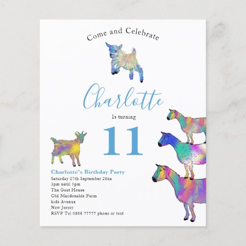 Goat Birthday Party Blue Budget Flyer