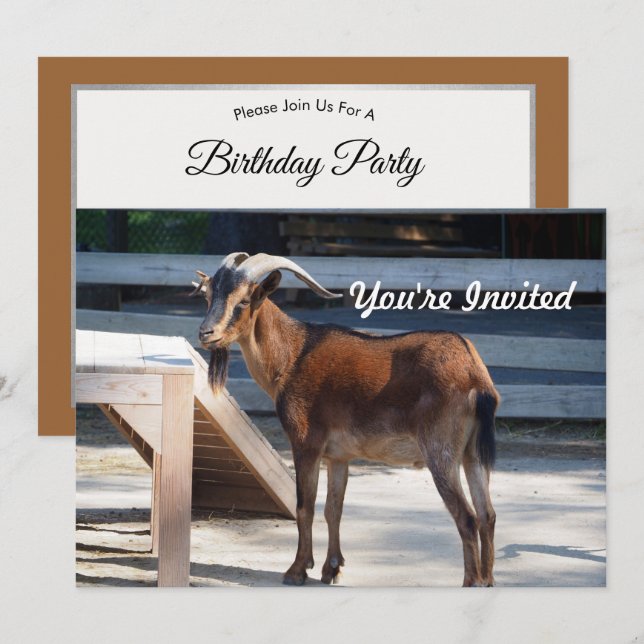 Goat Black Brown Horns Animal Profile Birthday Invitation (Front/Back)
