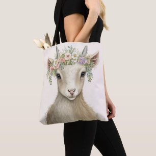 Goat Boho Floral Animal Tote Bag