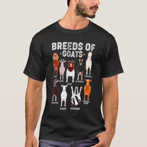 Goat Breeds Of Goats Animals Pet Owner Goat Lover  T_Shirt