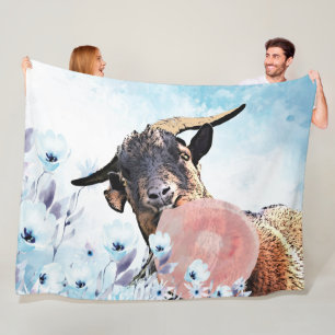 GOAT Bubblegum Watercolor Goat Flowers GetYerGoat™ Fleece Blanket