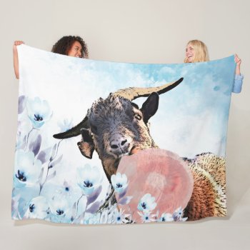 Goat|bubblegum Watercolor Goat Flowers Getyergoat™ Fleece Blanket by getyergoat at Zazzle