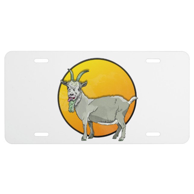 Goat Cartoon Distressed License Plate (Front)