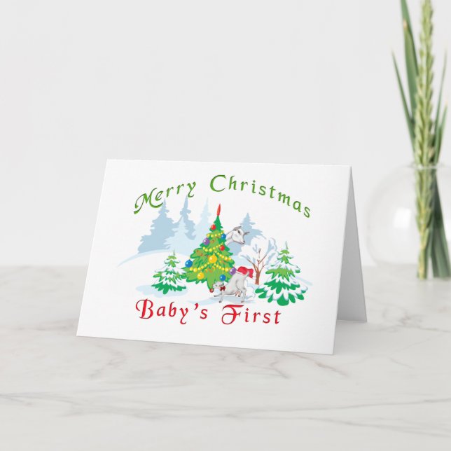 Goat Christmas Baby's First Christmas Holiday Card (Front)