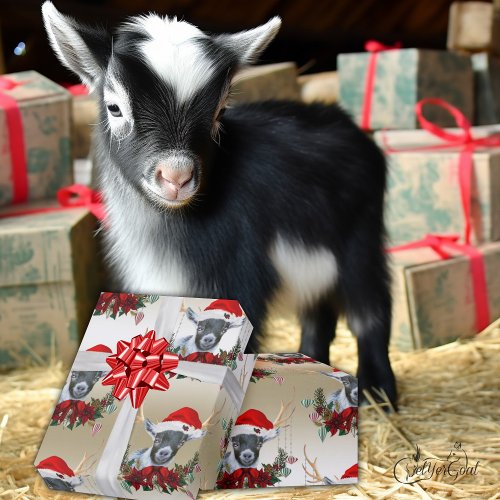 Goat Christmas Cute Pygmy Baby Goat in Antlers Wrapping Paper