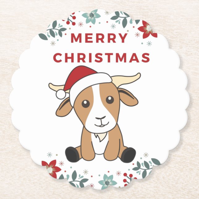 Goat Christmas Goats Winter Animals Paper Coaster (Front)