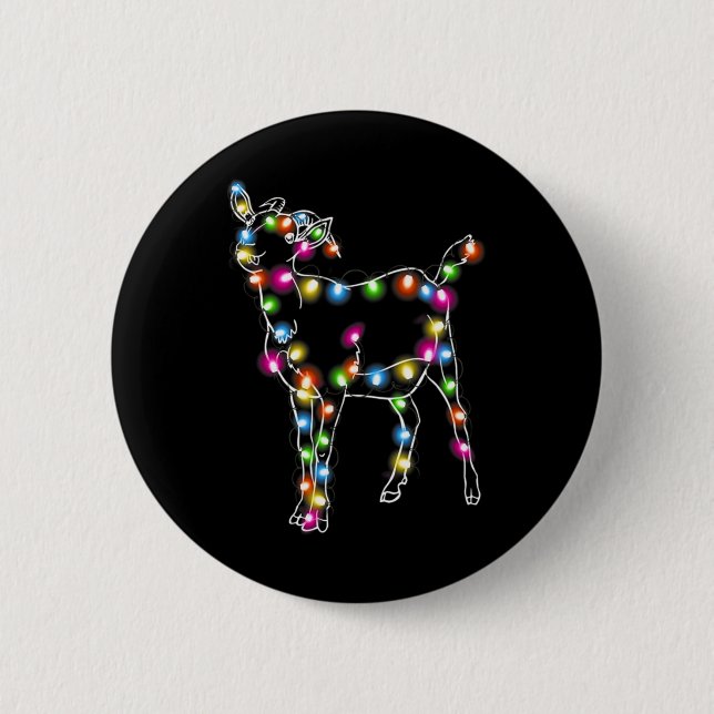 Goat Christmas Light Tree Goat Lover  Button (Front)