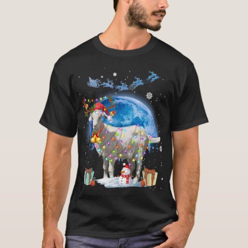 Goat Christmas Lights Blue Moon Gift X_mas Santa H T_Shirt