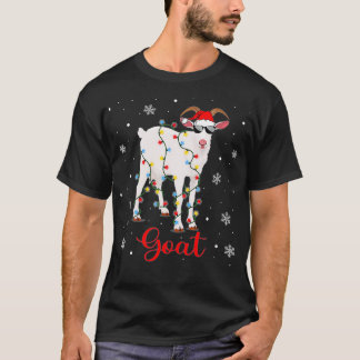 Goat Christmas Lights Funny Xmas Santa Hat Animals T-Shirt