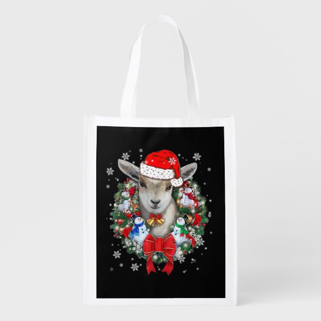 Goat Christmas Ornament Grocery Bag (Front)