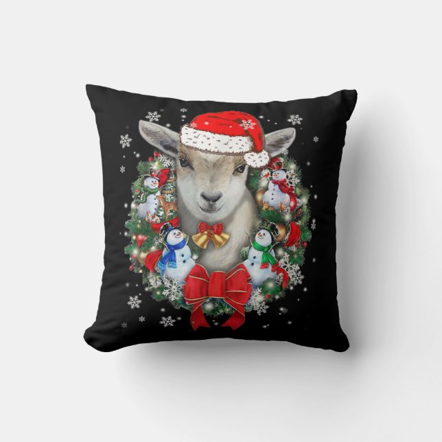 Goat Christmas Ornament Throw Pillow (Front)