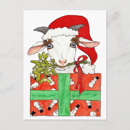 Goat Christmas postcard by Nicole Janes