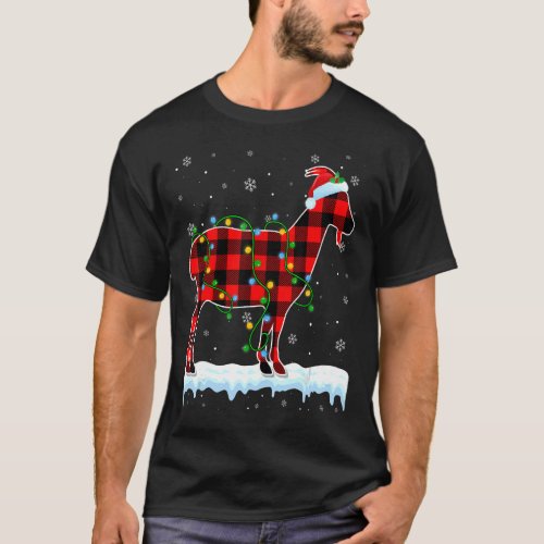 Goat  Christmas Santa Hat Cute Animals Xmas Lights T_Shirt