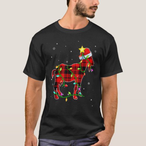 Goat  Christmas  Santa Hat Xmas Lights Holidays T_Shirt