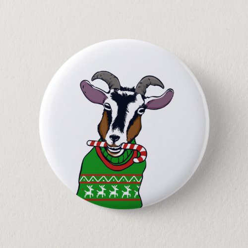 Goat Christmas Sweater Button