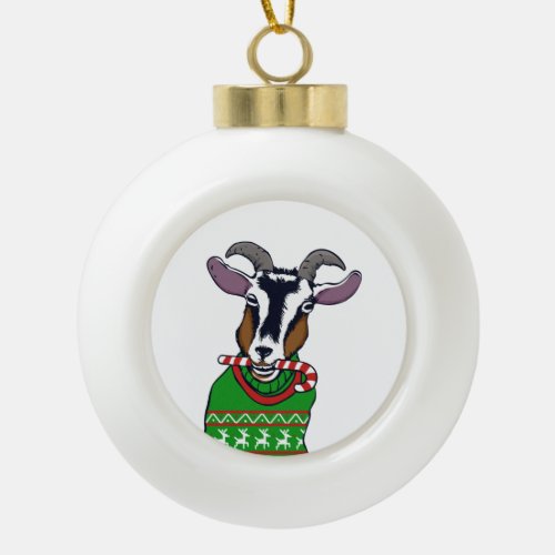 Goat Christmas Sweater Ceramic Ball Christmas Ornament