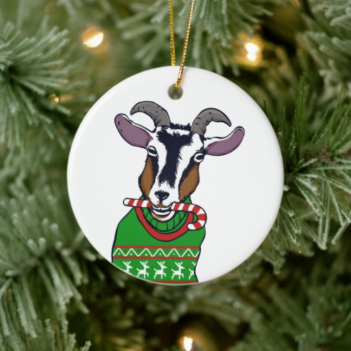Goat Christmas Sweater Ceramic Ornament