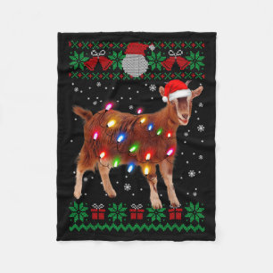 Goat Christmas Sweater Goat Christmas Tree Lights Fleece Blanket