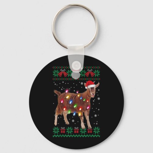 Goat Christmas Sweater Goat Christmas Tree Lights Keychain