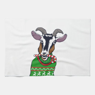 Goat Christmas Sweater Kitchen Towel