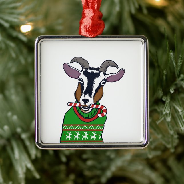Goat Christmas Sweater Metal Ornament (Tree)