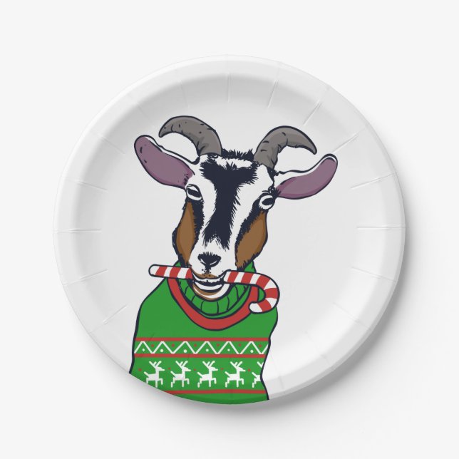 Goat Christmas Sweater Paper Plates (Front)