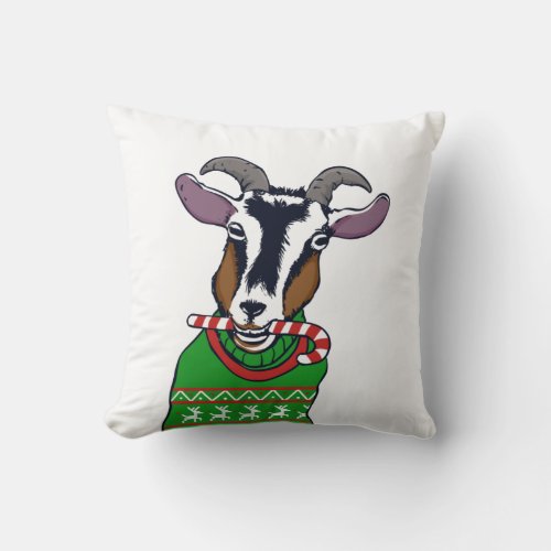 Goat Christmas Sweater Throw Pillow
